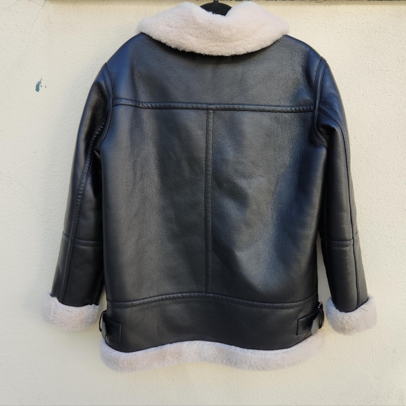 ZARA Faux Leather Shearling Lined Moto Jacket - Picture 4 of 11